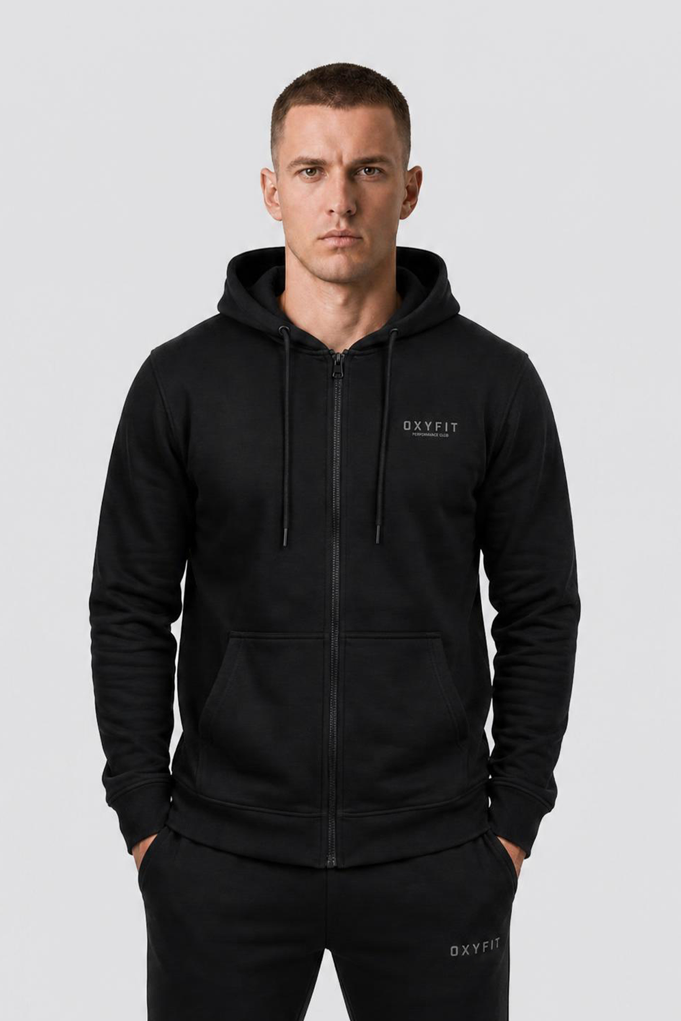 Oxyfit Track Zip-Up Hoodie - Obsidian Black