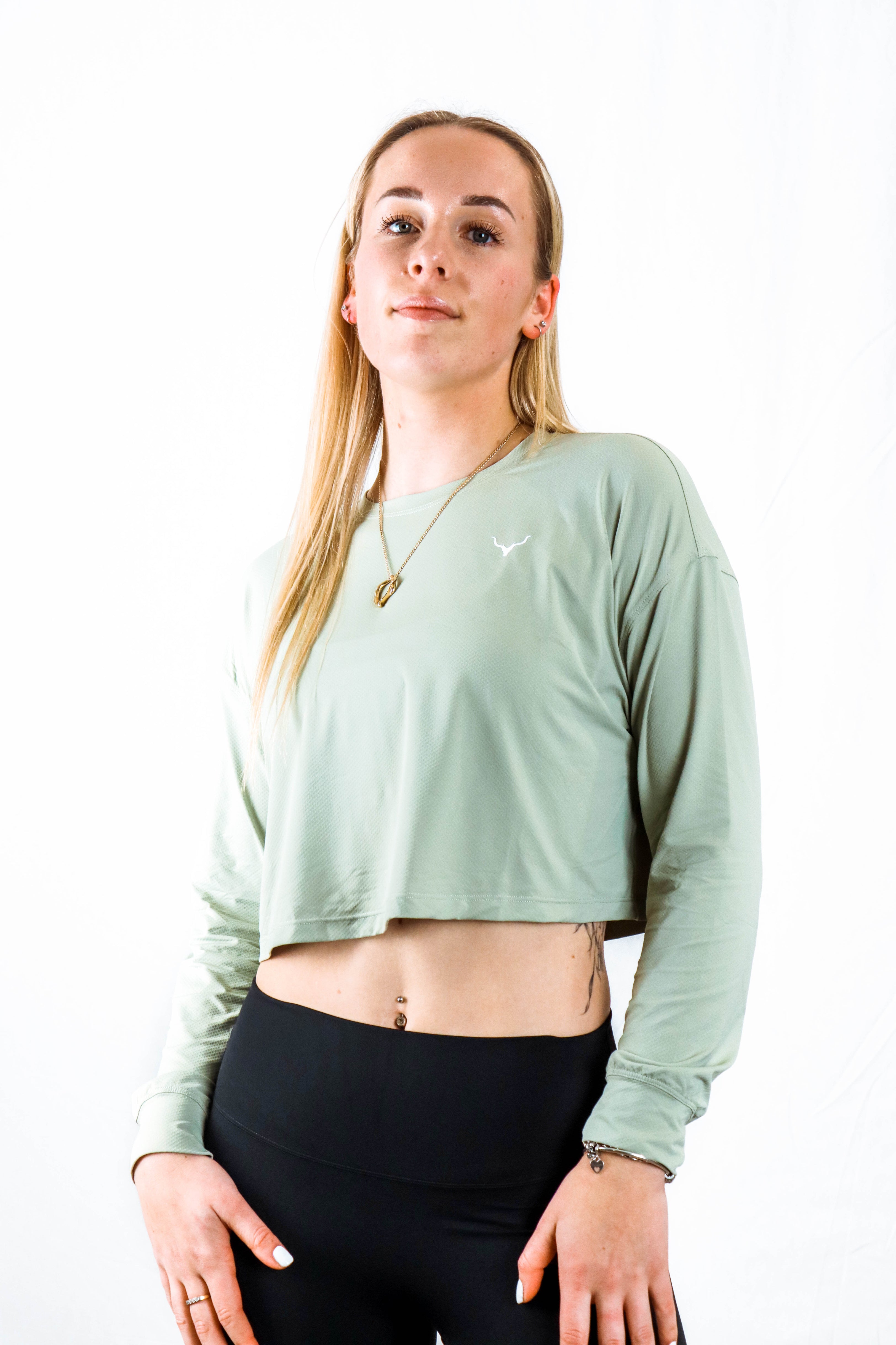 Women's Crop Honeycomb Long Sleeve - Matcha Tea