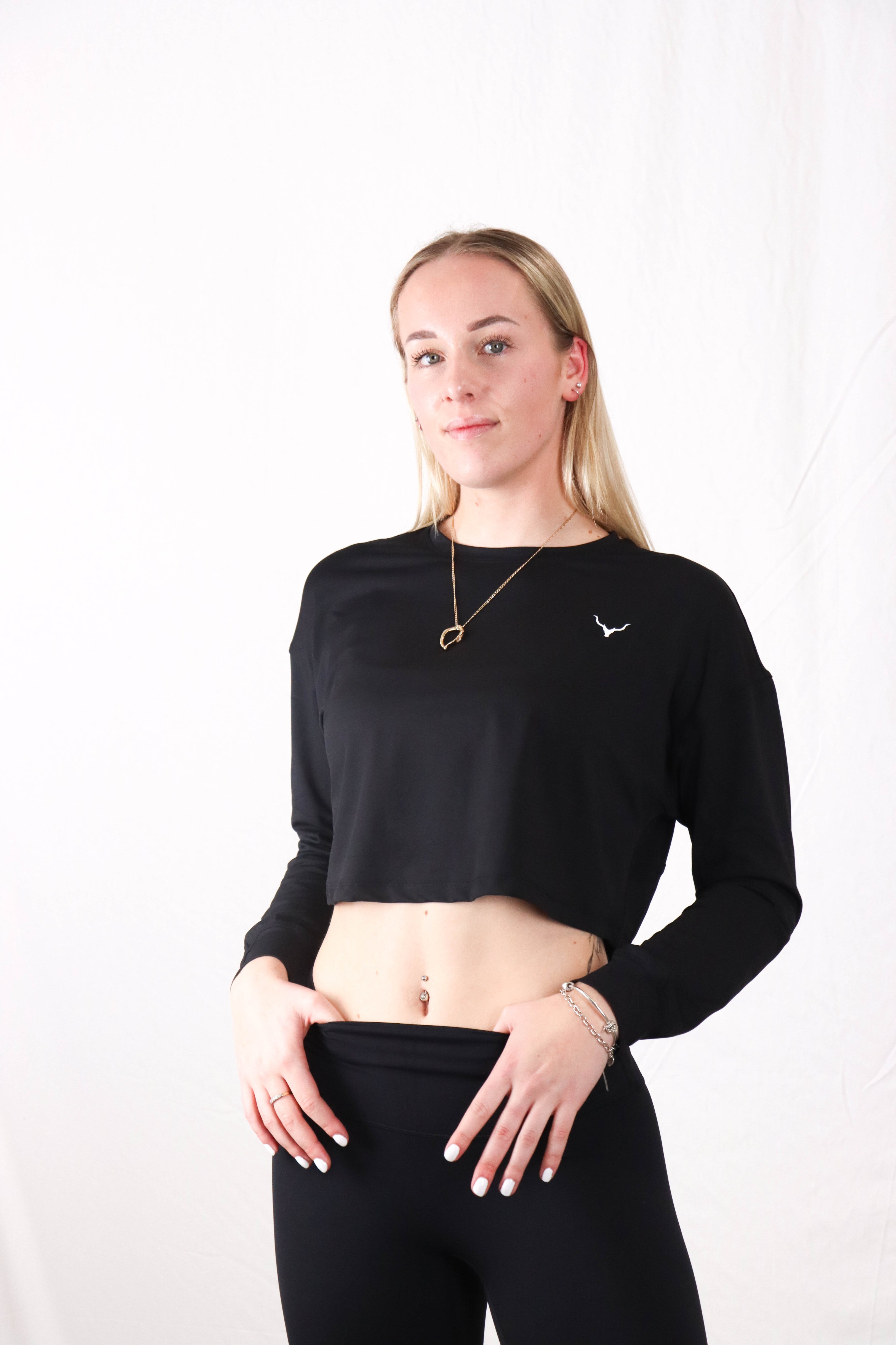 Women's Crop Honeycomb Long Sleeve - Opal Black