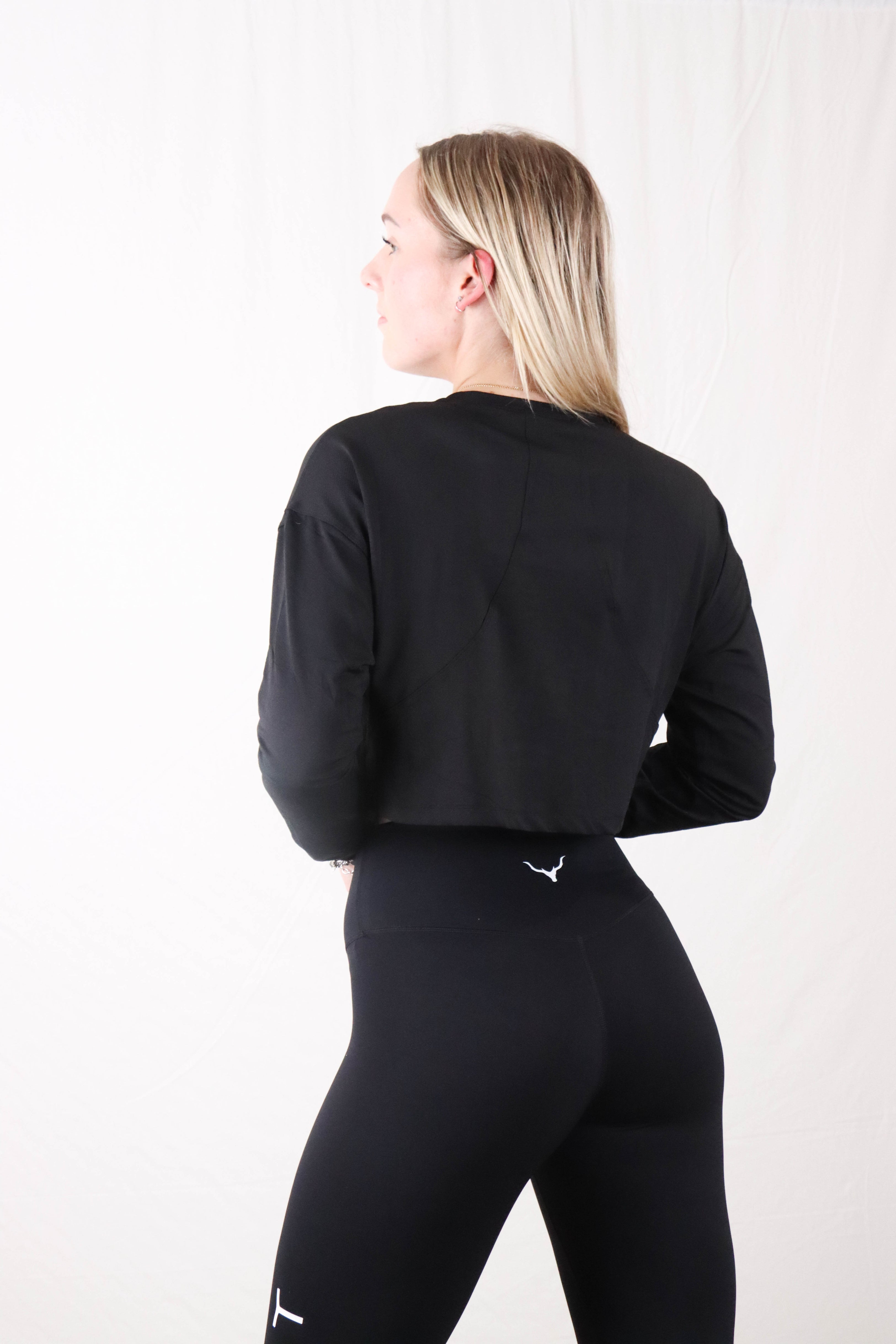 Women's Crop Honeycomb Long Sleeve - Opal Black