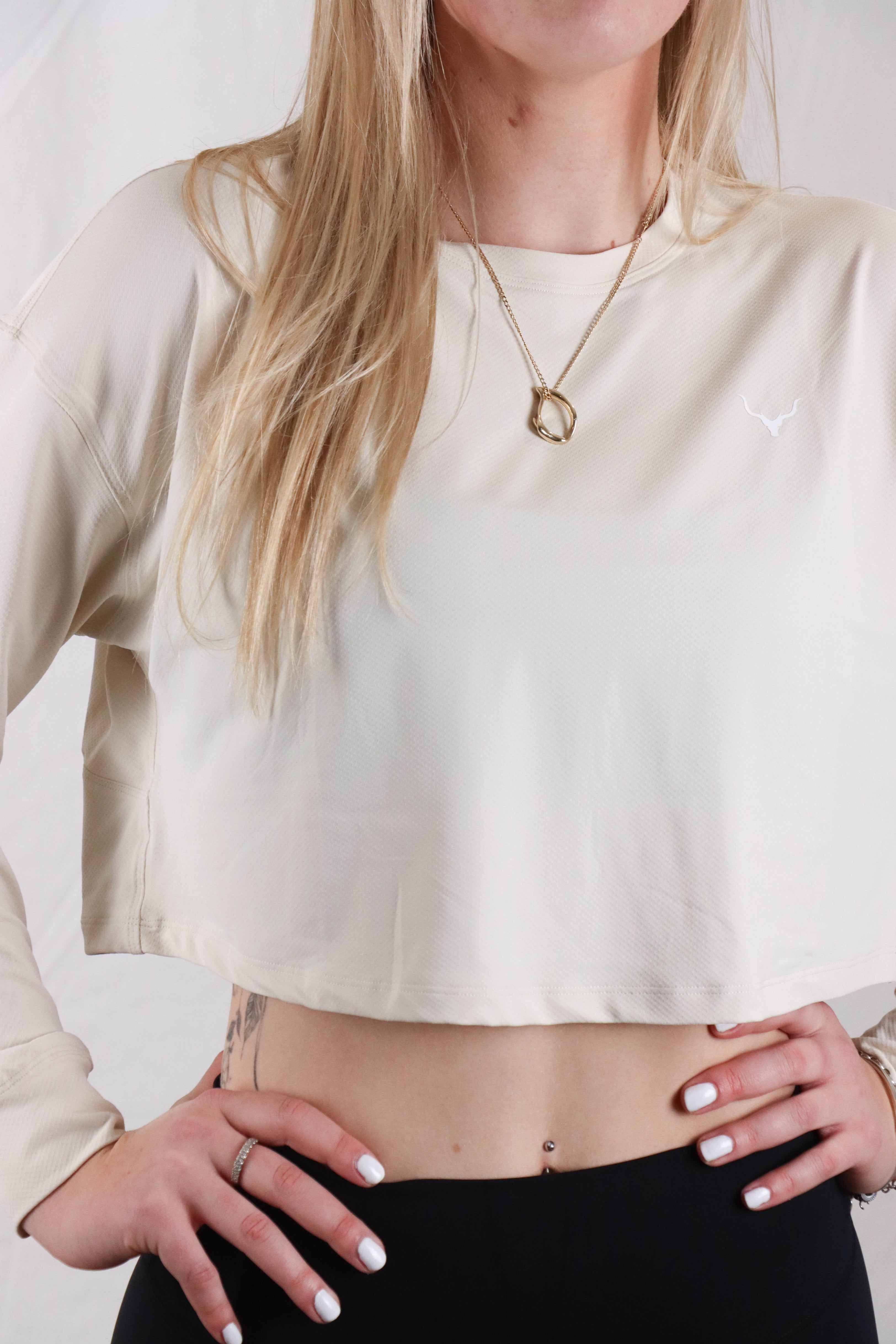 Women's Crop Honeycomb Long Sleeve - Vanilla Bean