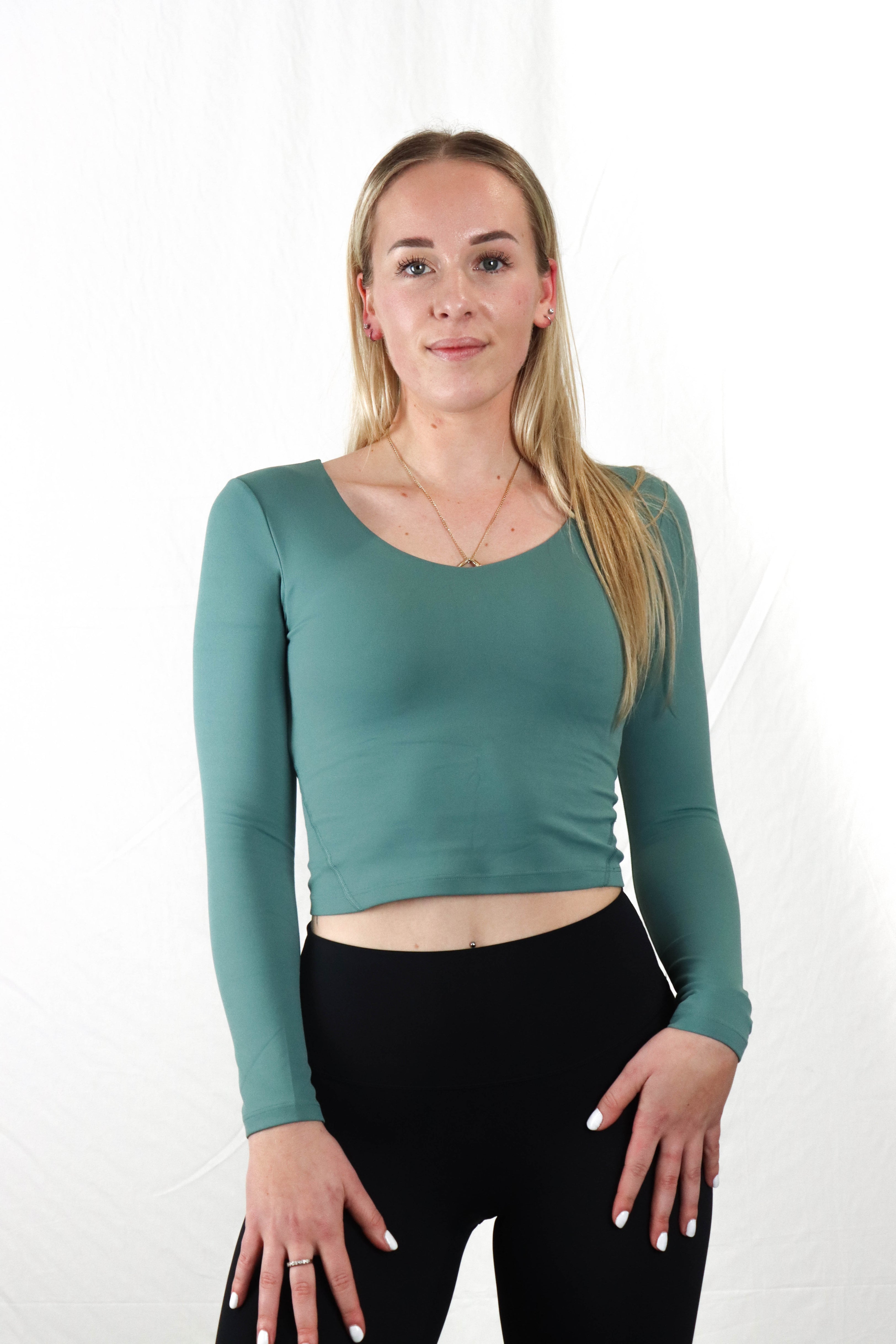 Women's Fitted Crop Long Sleeve - Seafoam