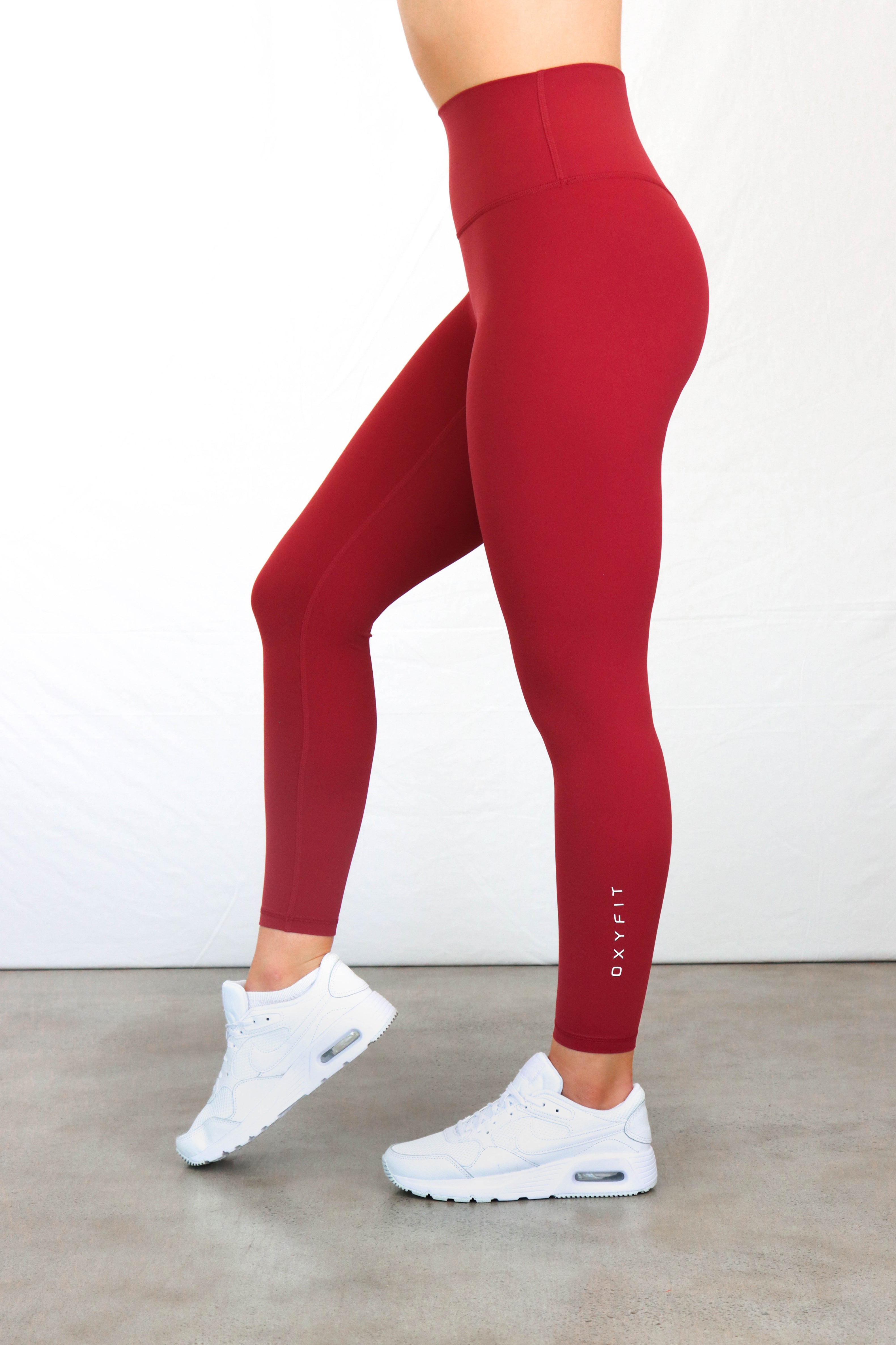 OXYTECH Womens Leggings | Micro Logo - Sangria Red