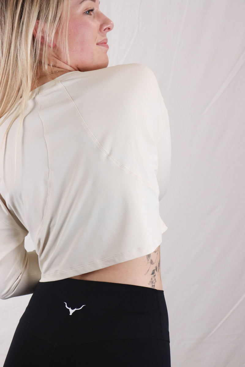 Women's Crop Honeycomb Long Sleeve - Vanilla Bean
