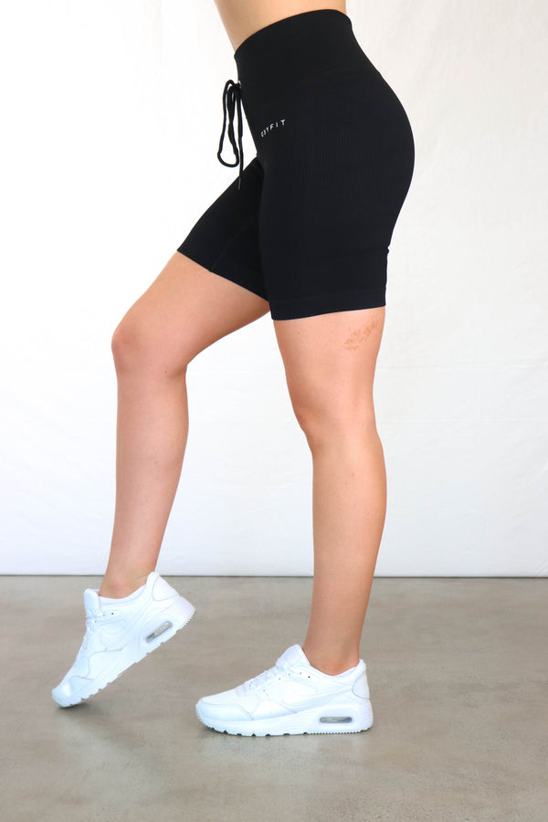 Hype Ribbed Shorts - Long Black
