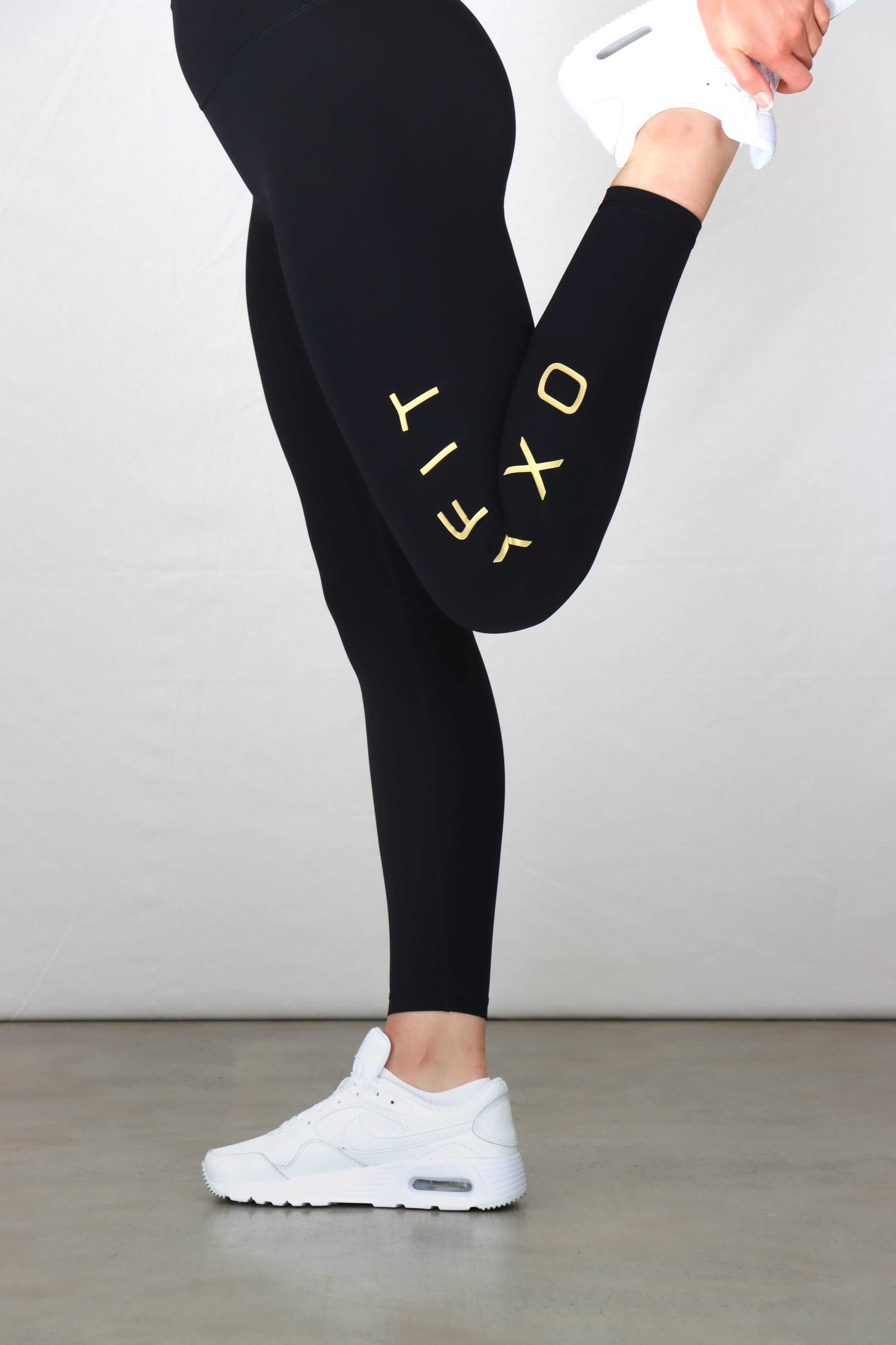 Black Oxyfit OXYTECH Womens Leggings Metallic Gold logo