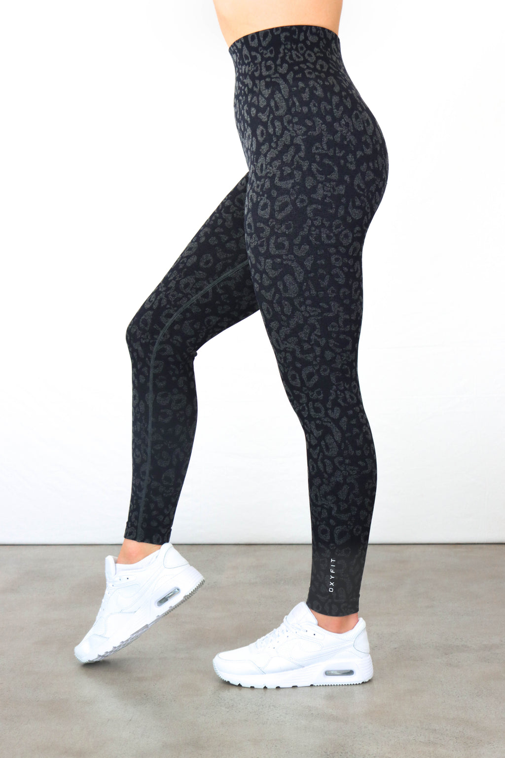 Oxyfit Leopard Print Leggings, Grey Leopard Print