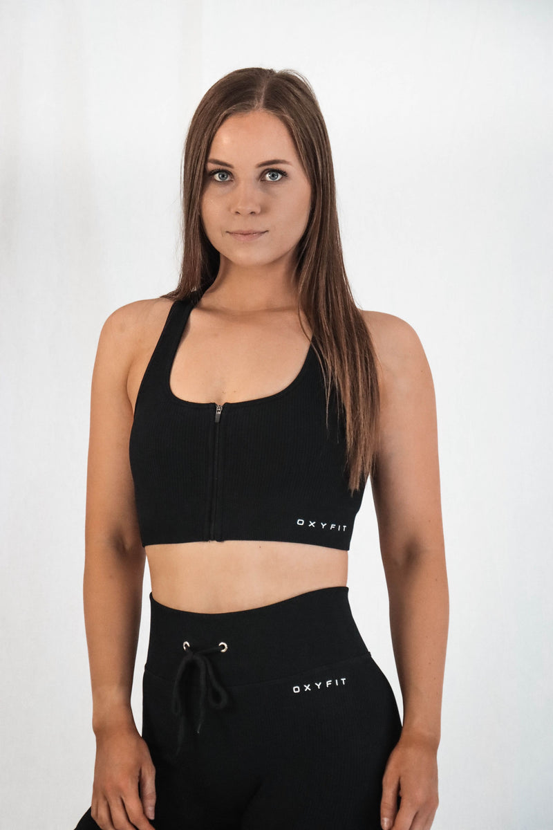 Hype Ribbed Bra - Long Black