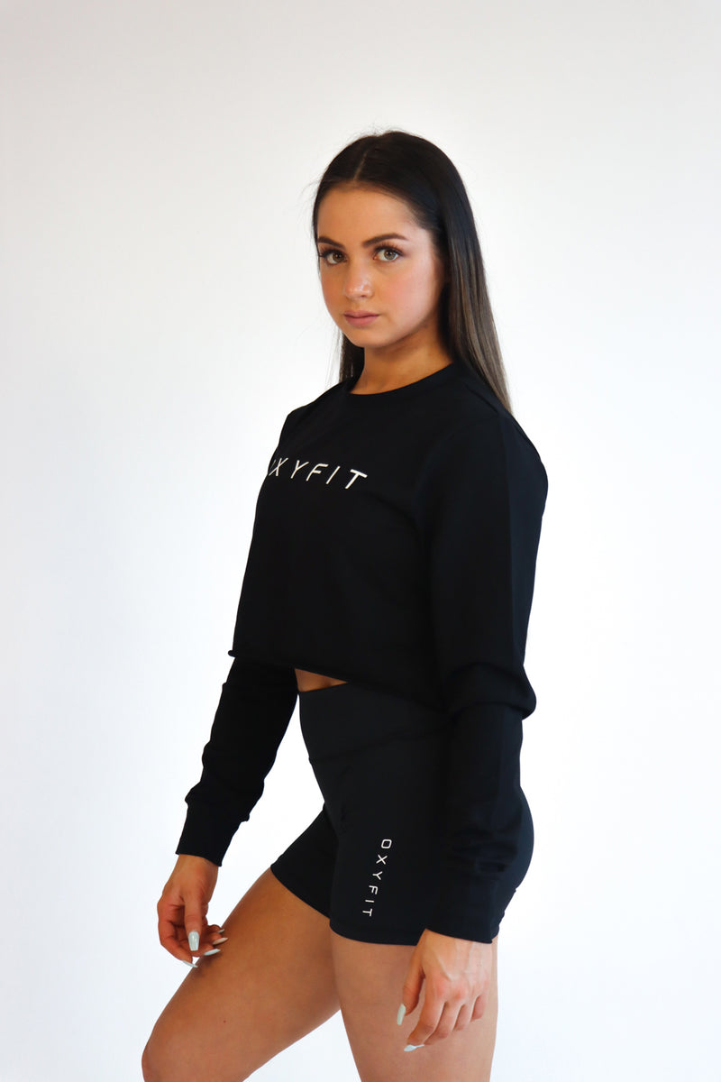 Oxyfit Crop Crew Sweater - True Black